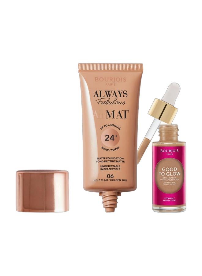 BOURJOIS PARIS Always Fabulous Air Mat Foundation - 006 - Golden Sun, 30ml & Bourjois Good to Glow Illuminating Complexion Booster - 005, 30ml Bundle - Image 1